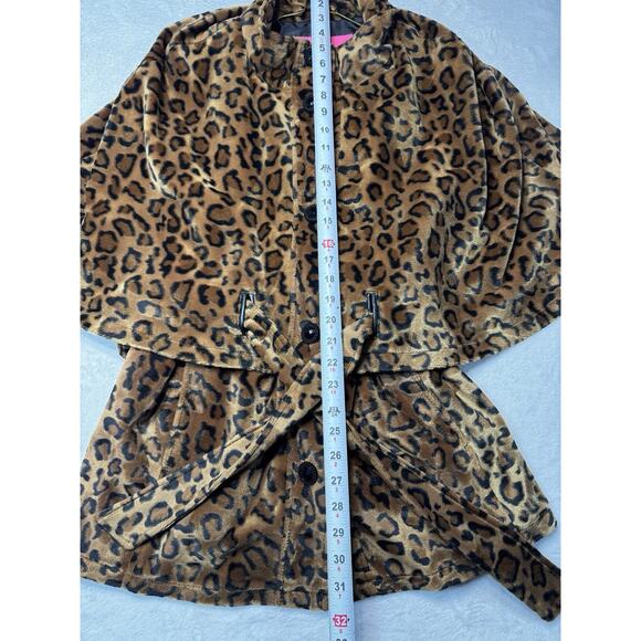 Betsey Johnson Leopard Faux Fur Cape Coat Belted XL Retro Glam - Picture 4 of 12